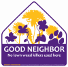 Good Neighbor purple and gold lawn sign